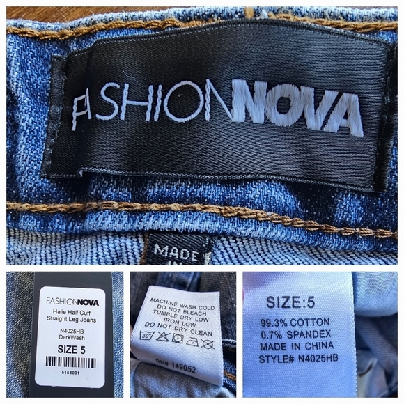 Fashion Nova Halie Half Cuff Straight Leg Distressed Jeans Dark Wash Size 5 - Picture 14 of 14